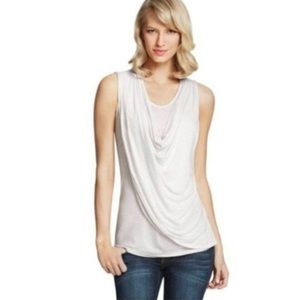 Cabi Overlay Top Size S Draped Neck Sleeveless Layered Blouse Tee Charcoal
Gray